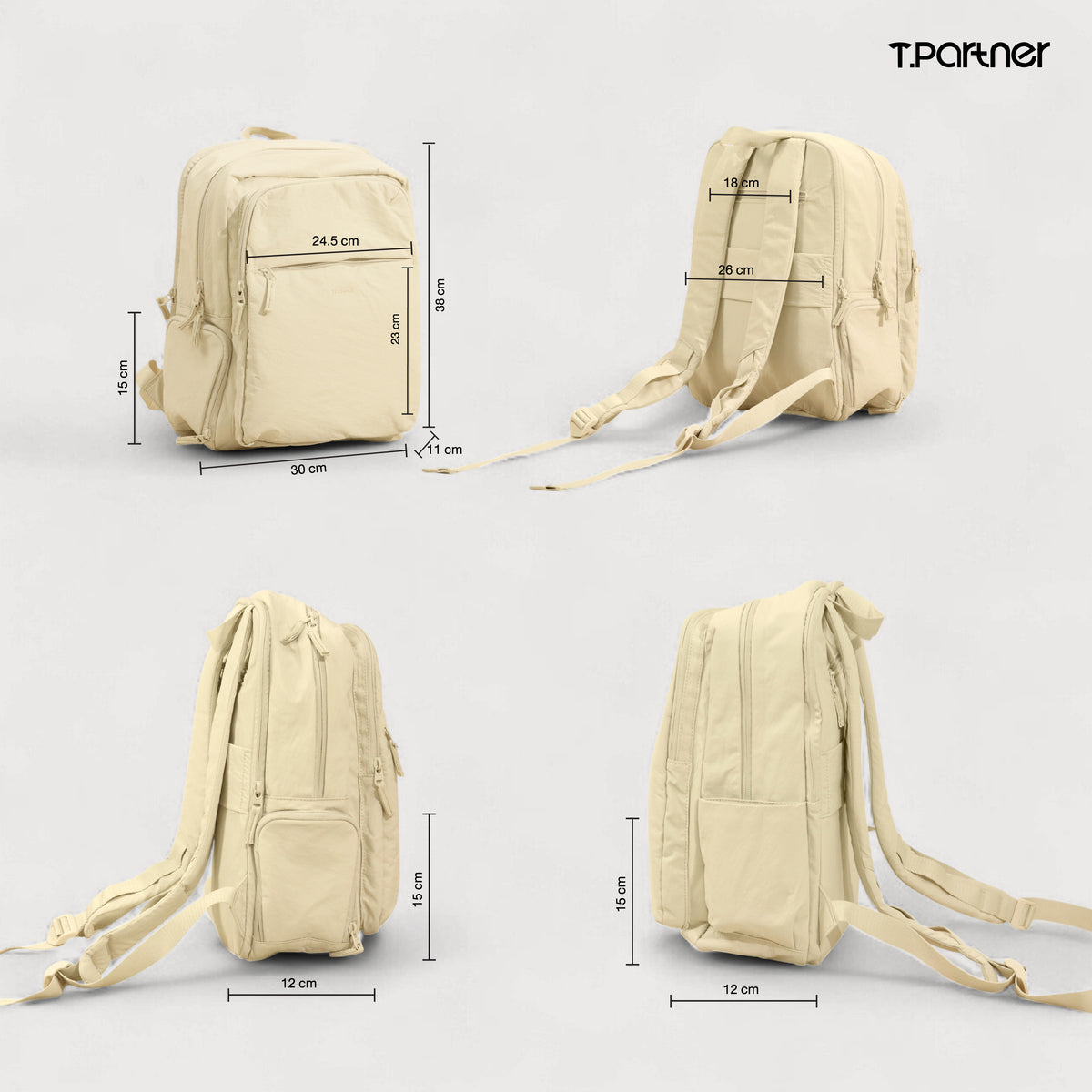 กระเป๋าเป้ Puffy Back Pack สีเบจ ดีไซน์ทันสมัย ขนาด 38x24.5x18 ซม.